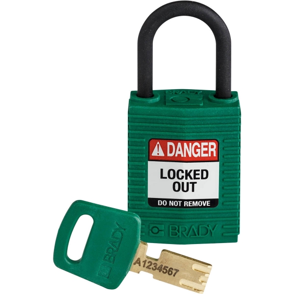 Candado safekey compacto nailon con arco de plástico verde con llave a juego